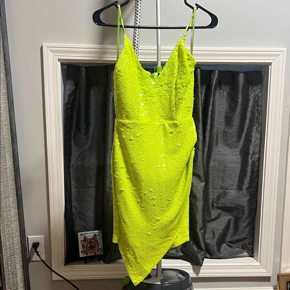 Fashion Nova Vibrant Lime Asymmetrical Dress